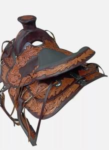 Sillín occidental de 16 pulgadas, cuero ecológico duradero, Búfalo, marrón oscuro, sillín de carreras, tinte de tambor, acabado para montar a caballo - Product Image 4