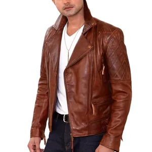 Men's Men Copper Brown Diamond Brando Genuine Sheepskin Leather Biker Jackets Manufacturers Made Biker Leather Jackets