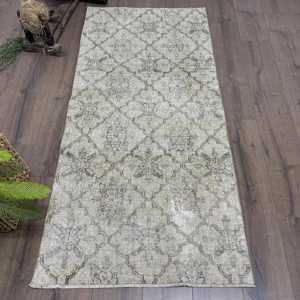 พรมวินเทจลายดอกไม้สีเทา ขนาด 2.8x6 ฟุต ทำจากขนแกะตุรกี - Product Image 1