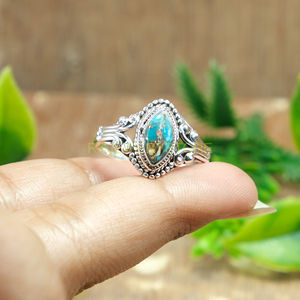 Anillo de Turquesa Azul Cobre, Anillo de Plata de Ley 925, Anillo Hecho a Mano con Diseño Único, Anillo de Piedras Preciosas, Joyería de Turquesa, Regalo - Product Image 2