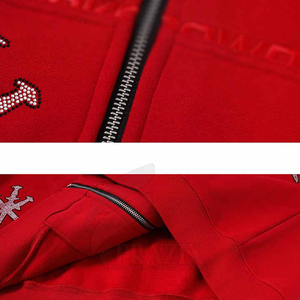 Haute demande meilleure qualité vêtements de rue sur la taille en gros à capuche vêtements de mode homme blanc strass fermeture éclair sweats à capuche - Product Image 4