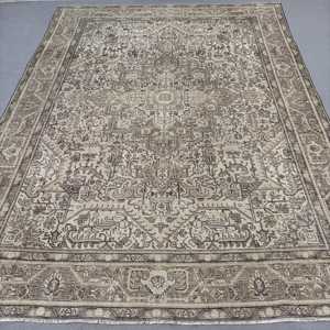 Vintage Turkish Rug, 9.3x12.2 ft Rug, Gray <b>Brown</b> Floral Wool Rug - Product Image 1