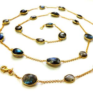 Collar de cadena de eslabones de piedras preciosas de labradorita clásica de moda Ropa de boda única Plata de Ley 925 Chapado en oro de moda - Product Image 2