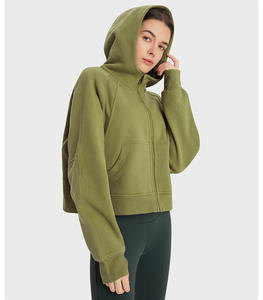 Veste d'entraînement chaude décontractée pour femmes sweats à capuche doublés en polaire d'hiver sweats en coton à fermeture éclair complète avec poches - Product Image 3