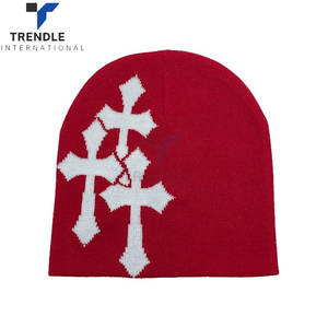 Dark Cross Wool Blend Knit Hat Stylish Checkered Pattern Loose Pile Beanie Warm Soft <b>Winter</b> <b>Cap</b> Cold Weather Autumn Street - Product Image 4