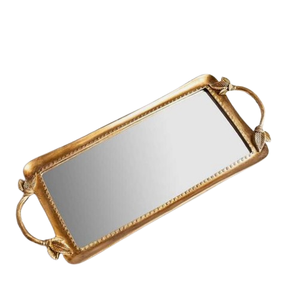 Vente en gros d'exportateurs Plateaux de Noël à bordure dorée Nouveau plateau miroir en métal avec design décoratif Plateaux de service uniques - Product Image 4