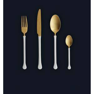 Vente en gros acier inoxydable argent poli résine blanche poignée ronde en acier inoxydable cuillère couteau fourchette cadeau promotionnel couverts - Product Image 6