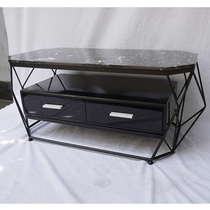 Mesa de Centro Moderna con Forma de Diamante, Tapa de Piedra y Estructura de Hierro, 100x50x45cm, Mueble de Salón Convertible, TT68107 - Product Image 4