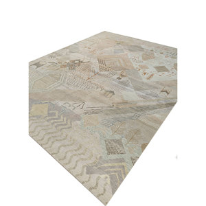 Alfombra Manchaha Lub-121 Azul, Tejida a Mano con Lana y Seda, Rectangular Grande con Patrón Geométrico para Uso Doméstico, para Sala de Estar o Pasillo - Product Image 2