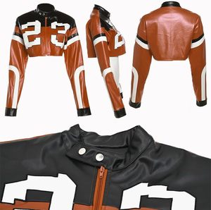 Y2K Women's Cropped Faux Leather Zipper Closure Bomber <b>Jacket</b> O-Neck Collar Embroidered Streetwear for Winter OEM Service - Product Image 5