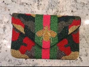 Queen Beaded Envelope Clutch in Camo for Pink and <b>Green</b> Stripes Elegant <b>Evening</b> <b>Bag</b> - Product Image 2