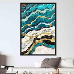 Shimmery <b>Canvas</b> Decor: Printed Blue & Gold Marble Wall Art,BLACK <b>FRAMED</b> <b>CANVAS</b> - Product Image 1