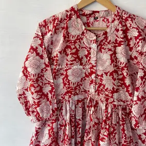 Modern Red Floral Cotton <b>Dress</b> for Women Handmade New Sweet Style Pub Club Wear Wholesale Supply from India - Product Image 4