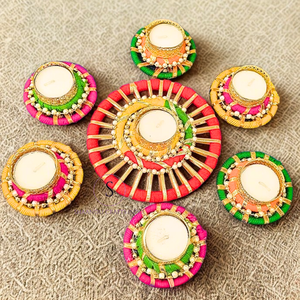 New arrival Chakri Pattern Gotta Work Candle Holders Floral Rangoli Set Candle Holders for Diwali Home, Wedding Haldi Decoration - Product Image 5