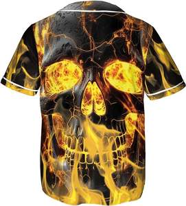 Camiseta de béisbol de manga corta con gráfico de calavera de llama de los hombres con nombre personalizado ropa deportiva transpirable con cierre de botón - Product Image 4