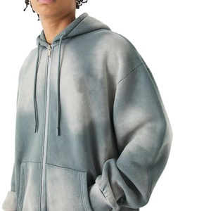 Sudadera con capucha con cremallera Sun Fade por encargo hombro caído de gran tamaño 100% algodón francés Terry Zip Up sudaderas con capucha para hombres con personalizaciones - Product Image 3