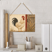 Décoration Murale Rustique en Bois Coq 30x20cm, Panneau MDF Paysage avec Corde de Jute, pour Ferme, Jardin, Maison, Décoration Champêtre