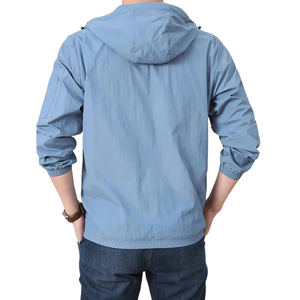 Veste Safari pour hommes, coupe ajustée, décontractée, à manches longues, col montant, poche kangourou, tissu extensible vintage, pull-over personnalisé, OEM, été - Product Image 2