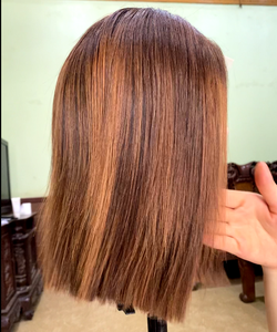 Perruque en cheveux humains vierges du Vietnam de 12 pouces pour femmes noires, couleur piano brun, longue et droite, pour base transparente, super double trame - Product Image 6