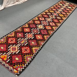 Alfombra Turca Vintage de 3x13 pies, Alfombra de Pasillo, Alfombra de Lana Sólida Roja y Amarilla - Product Image 4