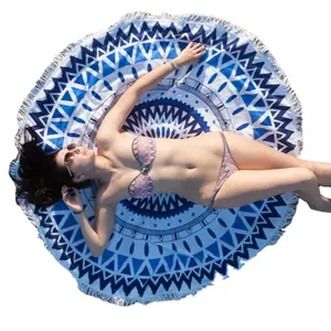 2020新设计促销曼陀罗沙滩巾大圆形毛巾，带有定制标志和印花 ....
