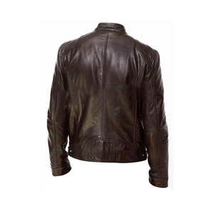 Veste en cuir pour homme tendance avec col montant à capuche, vêtement décontracté, cuir véritable, logo personnalisé, vêtement d'extérieur - Product Image 6
