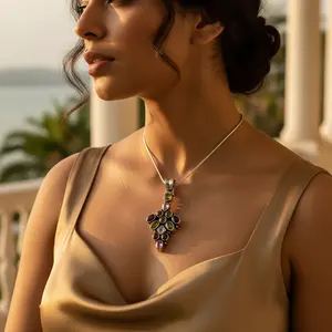 Colgante de Plata 925 con Piedras Preciosas para Mujer, Joyería Religiosa Artesanal con Baño de Rodio en Oro Blanco, Colgantes con Patrón Numérico - Product Image 1