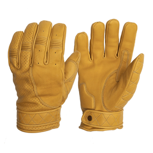 Golden Yellow Leather Short Classic Cruiser Motorbike Gloves Men Motorcycle Auto Racing Wear Genuine Leather Gloves For Men - Product Image 1