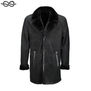 Chic manteau en peau de mouton à simple boutonnage revers aux cheveux longs noir luxueux mode vêtements d'extérieur hommes et femmes - Product Image 1