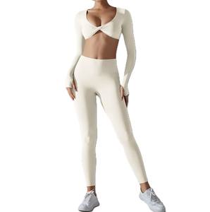 Femmes Gym Fitness soutien-gorge haut taille haute Yoga pantalon ensemble XL taille à manches longues jambières d'entraînement Shorts deux pièces vêtements d'entraînement - Product Image 3