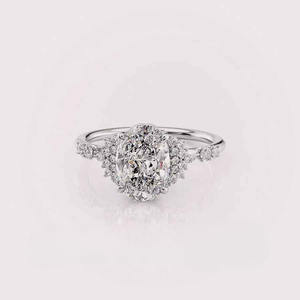 IGI Certified Oval Cut Lab Grown Diamond Engagement-Wedding <b>Ring</b> with Cluster Side Stones in Solid 925 Sterling Silver - Product Image 1