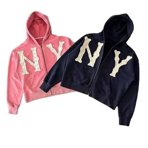 Diseño superior Venta al por mayor Oversize Distressed Vintage Full Face Hoodie con cremallera Diseño personalizado Puff Print Hoodies y sudaderas - Product Image 5