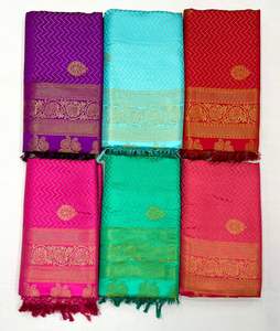 Banarasi soie jacquard saree avec chemisier femmes portent des dames fête festival vêtements quotidiens doux coton soie sari en gros bas prix - Product Image 3