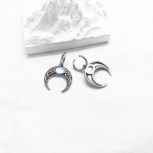 Stainless Steel Celtic Crescent Moon Hoop Earrings Gothic Viking Style Silver <strong>Jewelry</strong> with Blue <strong>Gem</strong> Unisex Witchcore Accessory - Product Image 2