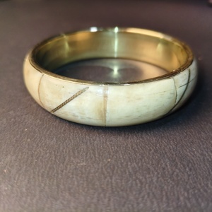 Handmade Brass Bangle with Smooth Cream Bone Inlay Minimalist <b>Ethnic</b> Polished Brass Bracelet for Sustainable Fashion Brands - Product Image 2