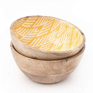 Bol de service à salade de haute qualité utilisé pour le dessus de table bol en bois imprimé de feuilles d'émail de conception classique faite à la main - Product Image 2
