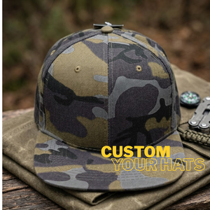 6 Panel Flat Brim Adjustable Camo Snapback Hat Plain Blank 3D Embroidery Custom Logo Bulk Pack for Men Women - Product Image 1