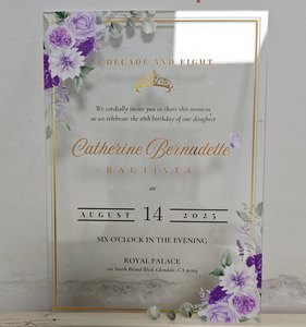 Cartes de mariage personnalisables Lavande <span class=keywords><strong>Princesse</strong></span> Quinceanera Sweet 15 16 Violet Purple Flower Transparent Clear Acrylic Wedding Cards - Product Image 3