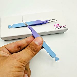 Pince à épiler en acier inoxydable enduite de poudre bleu ciel violet clair bien favorisée Extension de cils durable antistatique Volume Lash - Product Image 4