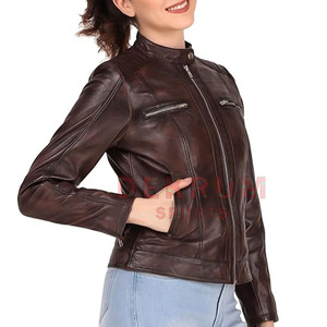 Veste en cuir pour femmes de qualité supérieure Logo personnalisé Meilleures ventes Vestes en cuir pour femmes en plein air - Product Image 4