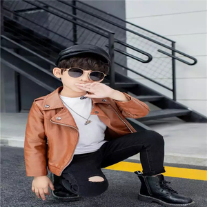 Veste en cuir véritable unisexe pour enfants, col montant, imperméable, respirante, couleur unie, fermeture éclair, vêtements d'extérieur d'hiver tendance - Product Image 4