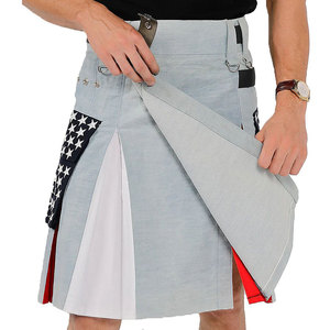 Kilt en jean pour homme US FLAG 2026, kilt utilitaire moderne américain patriotique avec bretelles réglables et poches cargo - Product Image 5