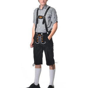2025 personalizado para hombre negro bávaro Lederhosen ligero ante cuero medio plano a juego tirantes pantalón - Product Image 5