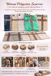 Écharpes longues d'hiver en polyester tissé, motifs traditionnels, bordures décoratives pour la mode africaine, vêtements culturels, rétention de chaleur - Product Image 6