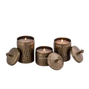 Tarro de vela de metal con acabado negro mate con tapa para decoración de iluminación de sala de estar de mesa, tarro de vela redondo martillado - Product Image 5