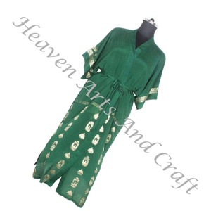 KL010 Pure Silk Vintage Sari Kimono Chaqueta Larga para Mujer Diseño Abstracto Tamaño Libre Ajustable para Verano - Product Image 2