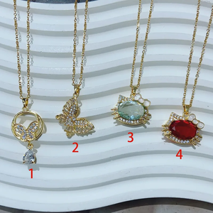 Elegante Collar con Colgante de Mariposa y Gato con Circonita, Chapado en Oro de 18K, Acero Inoxidable 304, Electroplacado al Vacío en Horno, para Mujer - Product Image 2