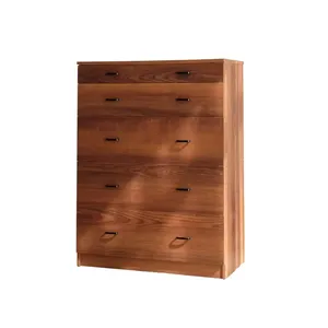 Roomy <b>Storage</b> Space Walnut Color 5-Drawer <b>Chest</b> Organizer Unit for Bedroom - Product Image 1