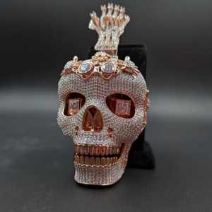 Colgante de Cabeza de Calavera con Diamante Redondo de Moissanita, Chapado en Oro Rosa, Joyería Hip Hop Rap, Plata 925, Colgantes y Dijes de Joyería Fina - Product Image 3