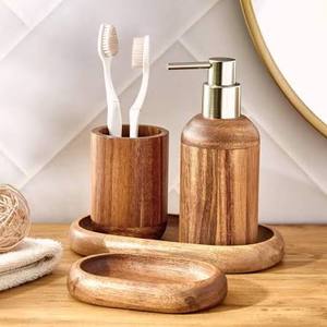 Ensemble d'accessoires de salle de bain en bambou personnalisé en gros, porte-brosse à dents en bois pour le rangement de la salle de bain - Product Image 4